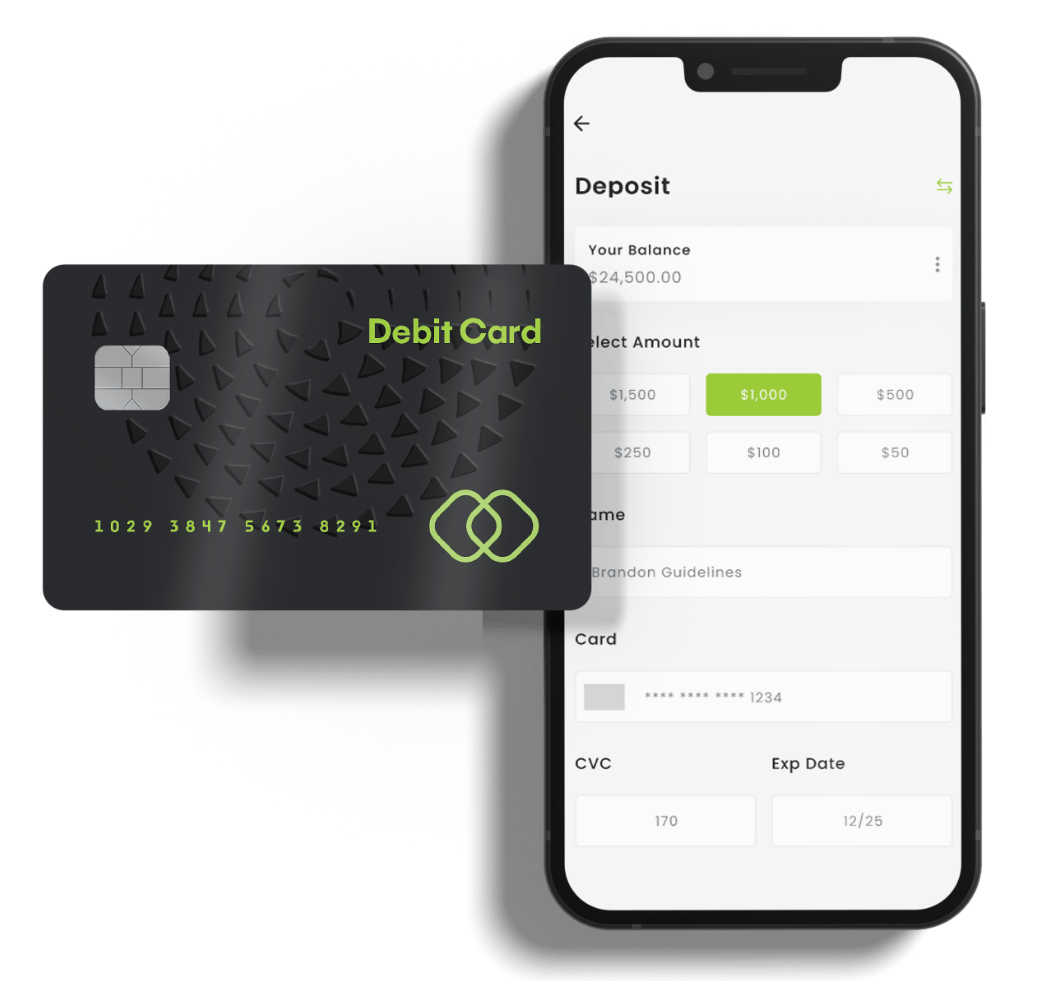 Kartu debit dan aplikasi deposit di smartphone