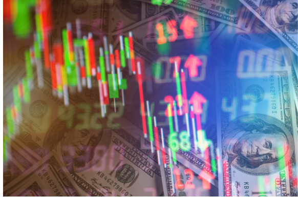Grafik pasar dan uang kertas dolar
