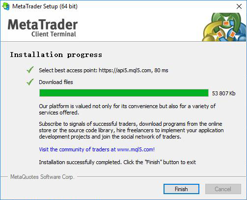 Instalasi MetaTrader 5 selesai