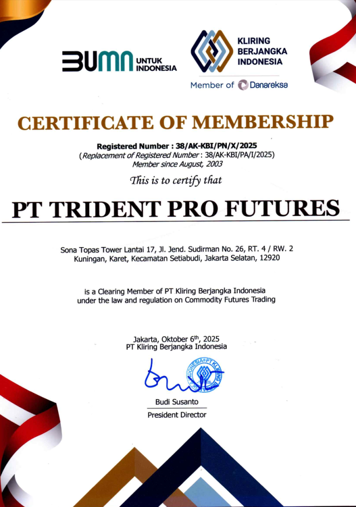 Sertifikat keanggotaan Kliring Berjangka Indonesia PT Trident Pro Futures